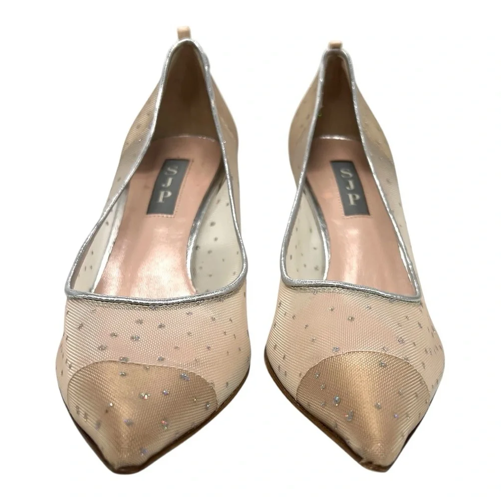 SJP Sarah Jessica Parker Glass 70mm Glitter Dot Mesh Stiletto Heels Women’s 36.5 - Picture 3 of 15